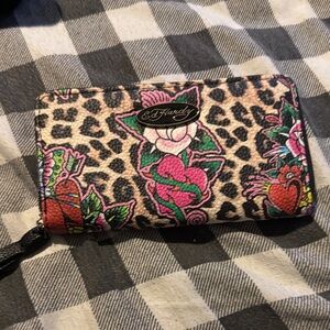Ed Hardy Pink and Black Floral Leopard Wallet